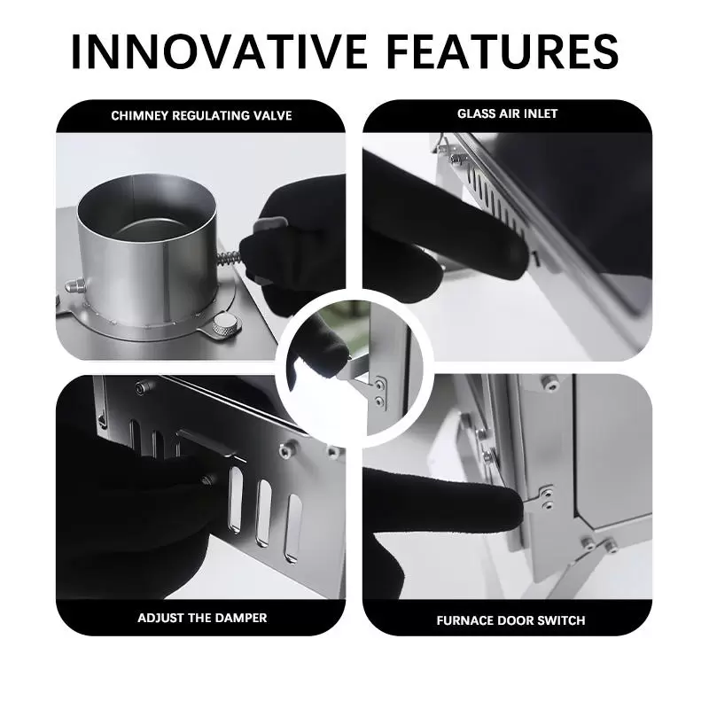 Opvouwbare tent met houtkachel voor winterkamperen